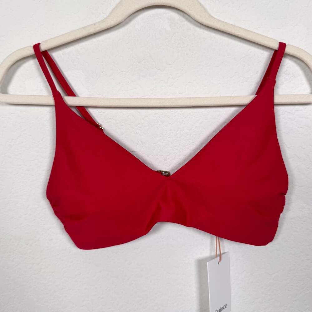 Quince Womens Italian V Neck Bikini Top Size M Swimwear Swim Minimal Cherry Red